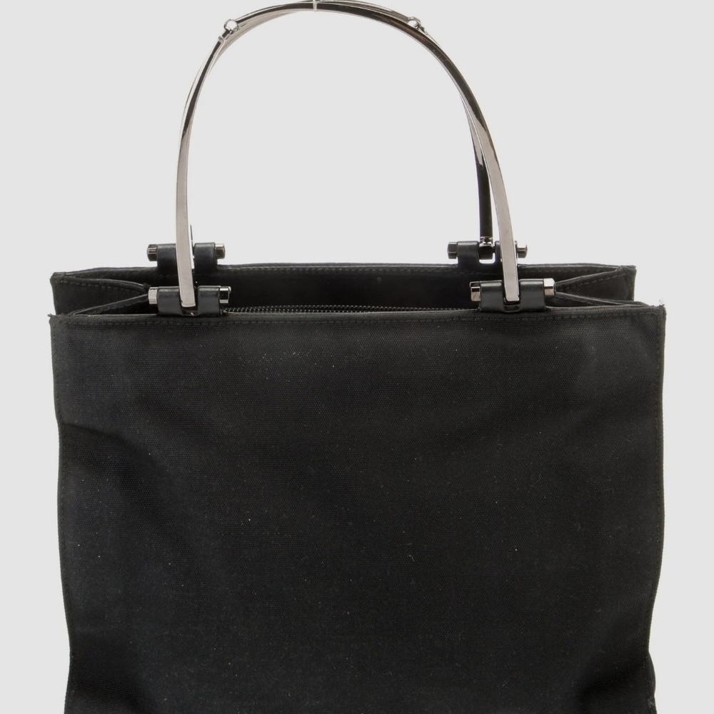 Gucci women's handbag black canvas metal handles tote medium
